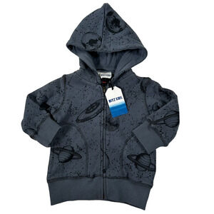 Bit'z Kids Hoodie Sweatshirt 6-12 Months Blue gray Space Planets Printed Zip Up